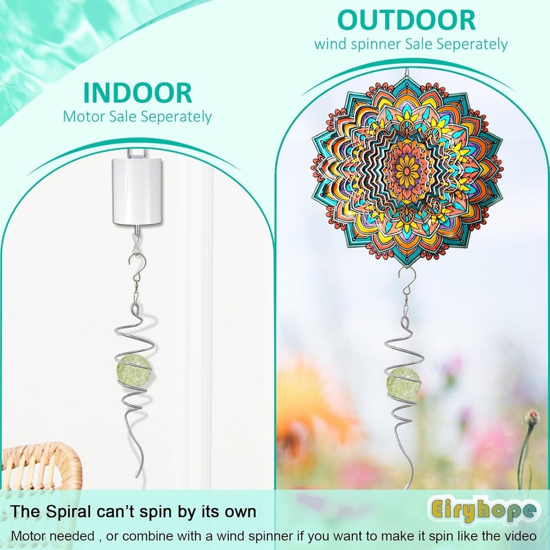Eiryhope Glow in The Dark Gazing Ball Spiral Tail - Wind Spinner Stabilizer with Glow Glass Ball & Swivel Hook, Hanging Garden Decoration Sun Catcher Rainbow Maker Decor for lndoor Outdoor 13" Height - Image 4